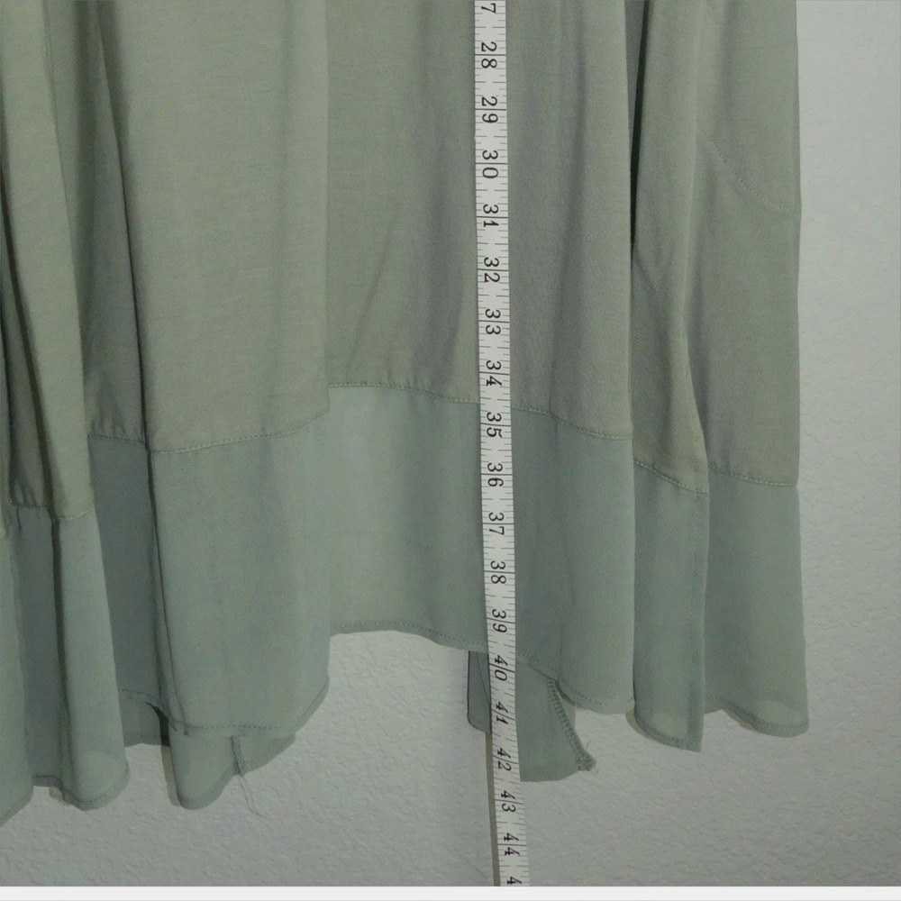 LOGO Lori Goldstein Sage Open Cardigan Sheer Hem XLP Duster Office Casual Pocket - Picture 5 of 7